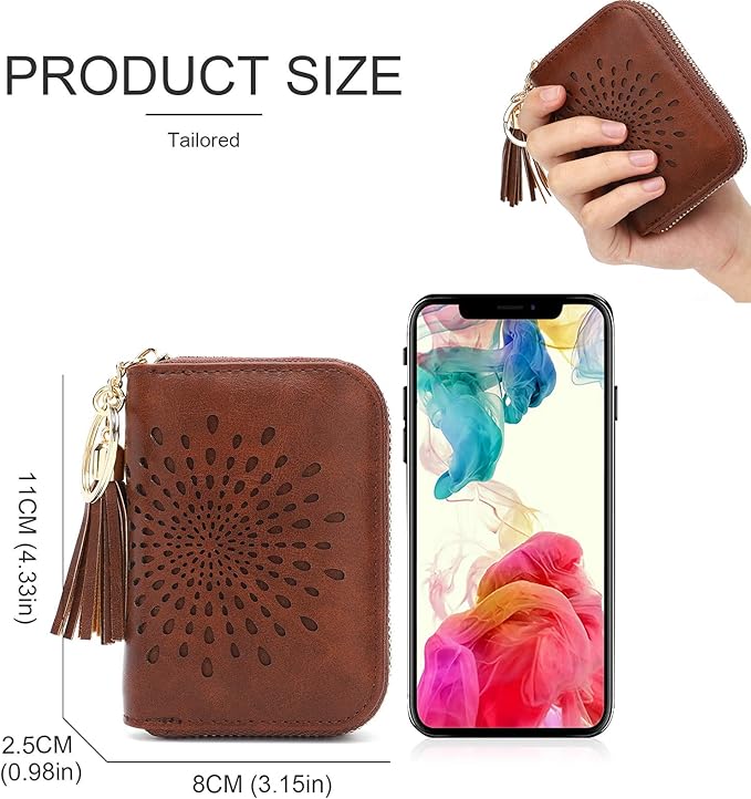APHISON RFID Credit Card Holder Zipper Card Case Keychain Small Wallet for Women 1927 COFFEE