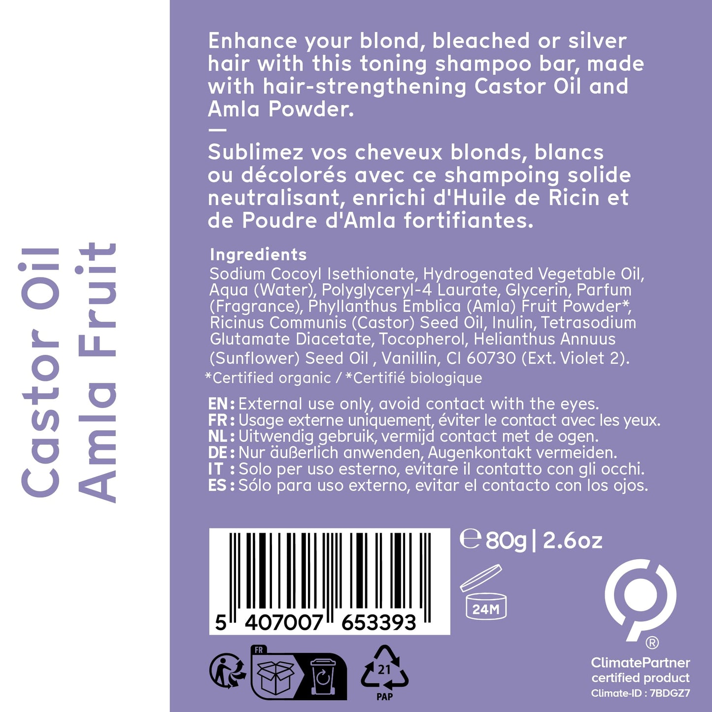 Arista Purple Shampoo Bar, Amla Fruit Powder, Purple Toner & Castor Oil, Moisturizing & Plastic Free Hair Soap, Sulfate Free Solid Shampoo Puck for Grey Hair