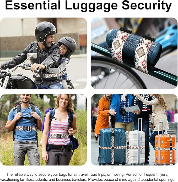 2 Pack Luggage Straps, Adjustable Cute Printing with Combination Lock Luggage Straps for Women Men Travel School Business Trips-Boho