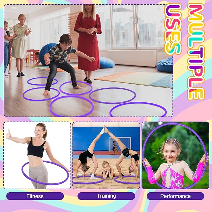 2 Pcs Toy Hoop Exercise Hoop Detachable Adjustable Plastic Toy Ring Playground Equipment for School Colored Circles Exercise Ring for Teens Dog Agility Equipment(Purple,23 Inch)