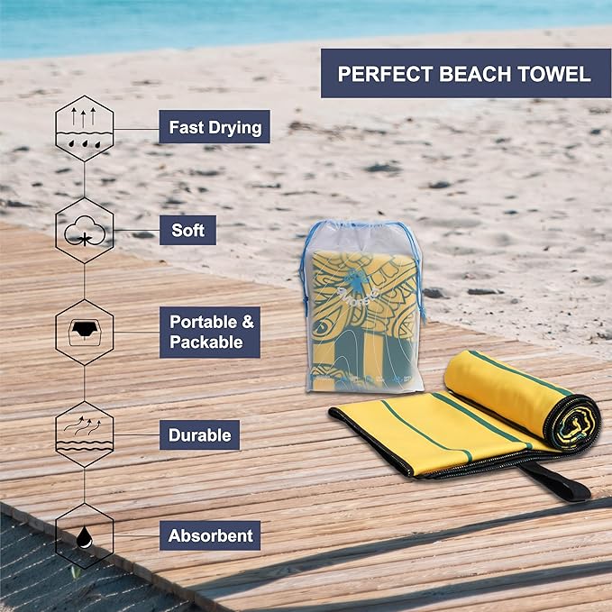 4Monster Microfiber Beach Towel Quick Dry,Super Absorbent Lightweight Travel Towel for Swimmers, Sand Free Camping Towel, Beach Towels for Pool,Swim,Water Sports,Yoga