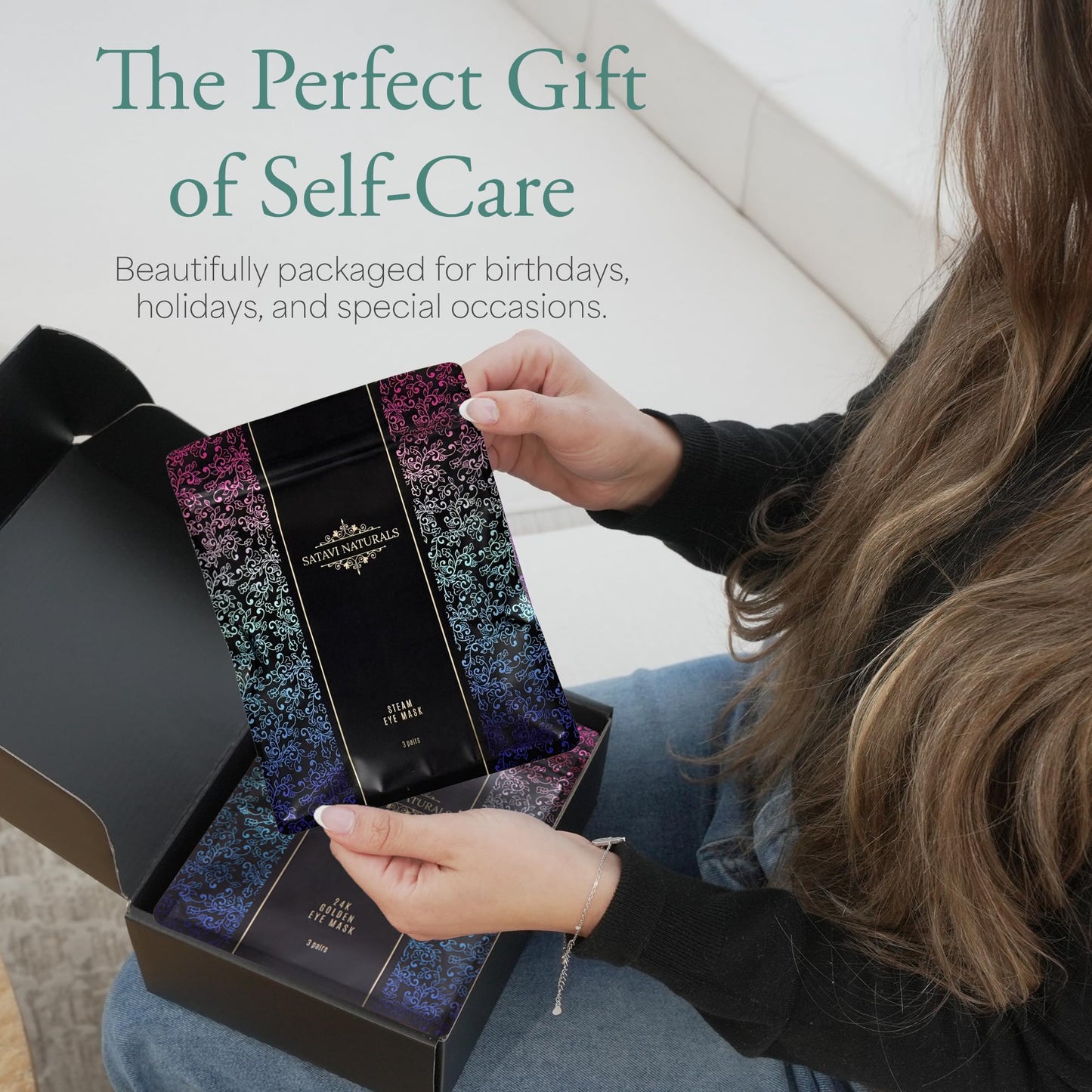 Satavi Naturals The Mini Spa Retreat - Home Spa Kit Including 24K Gold Eye Mask, Bath Bombs & Sugar Scrubs, Candle & Self-Heating Steam Eye Mask - Pampering, Relaxation & Self Care Gifts for Women