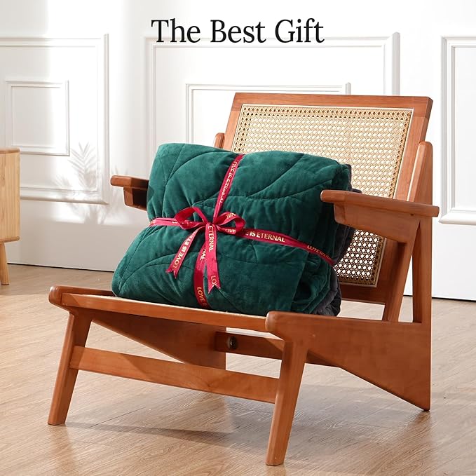 Kaisa Weighted Blanket for Adults (10 lbs, 60" x 78"), Soft Heavy Blanket Machine Washable, Queen Size Weighted Blankets with Glass Beads for Stress Relief and Sleep Promotion,Green