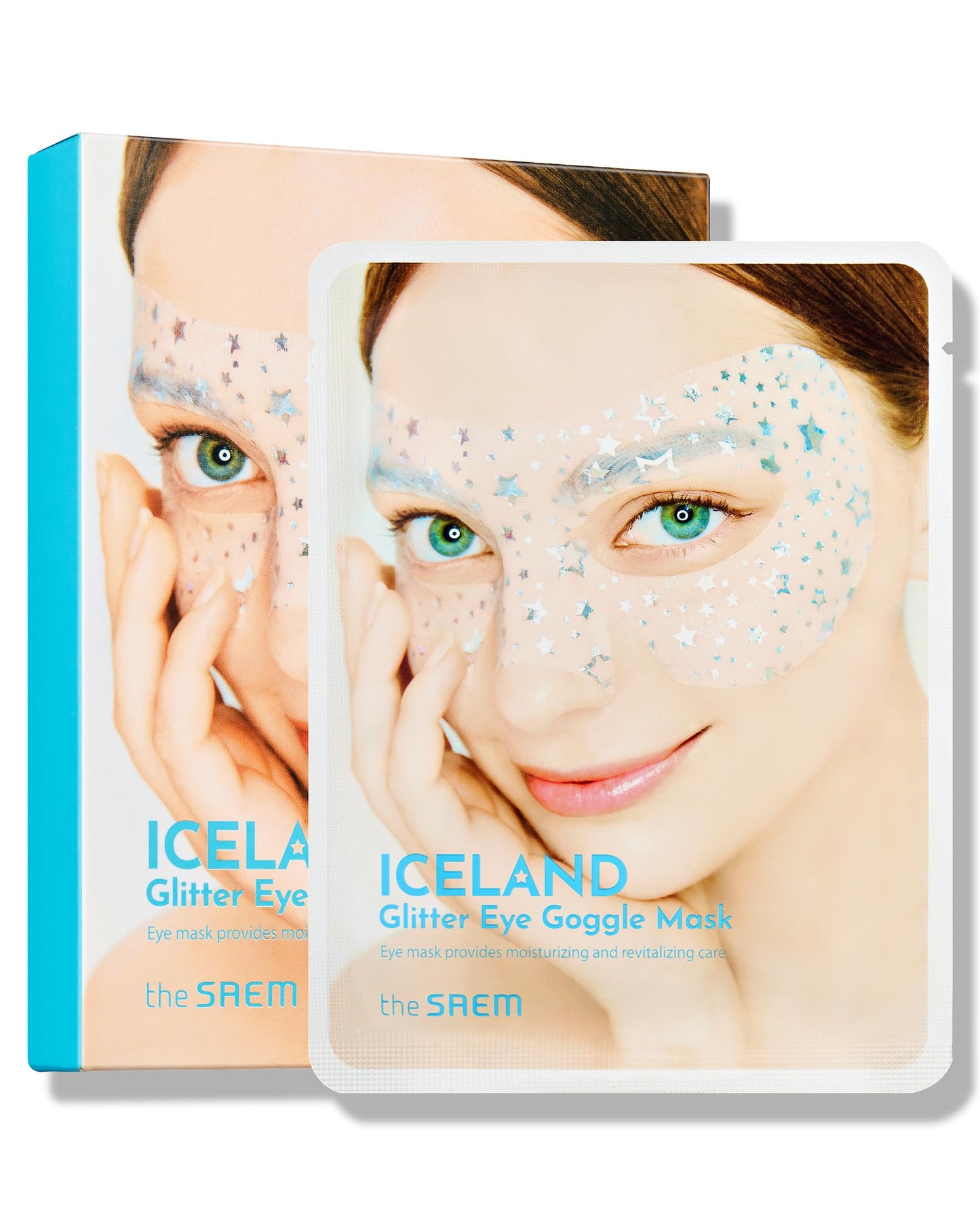 THESAEM Iceland Glitter Eye Goggle Mask - Refreshing & Hydrating Korean Eye Mask Patch for Puffy Eyes - Vitamin & Hyaluronic Acid - Tencel Hydrogel Sheet - Gift for Women 10ea