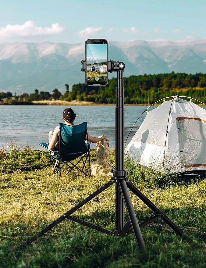 71''/180cm Phone Tripod & Selfie Stick, Portable Travel Stand for Video Recording, Travel Tripod for iPhone/Cell Phone with Detachable Remote, Compatible with Smartphones, DSLR