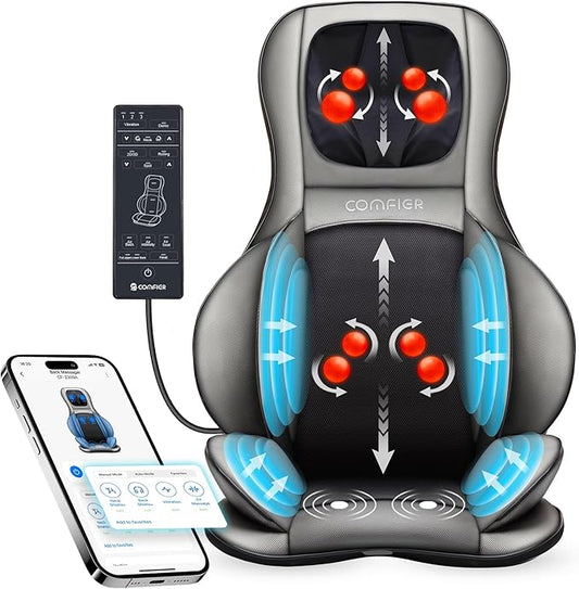 COMFIER Shiatsu Neck Back Massager with Heat and Compression,Adjustable Neck Rollers,App Control 2D or 3D Deep Tissue Kneading Massage Chair Pad, Chair Massager,Ideal Gifts for Dad, Mom