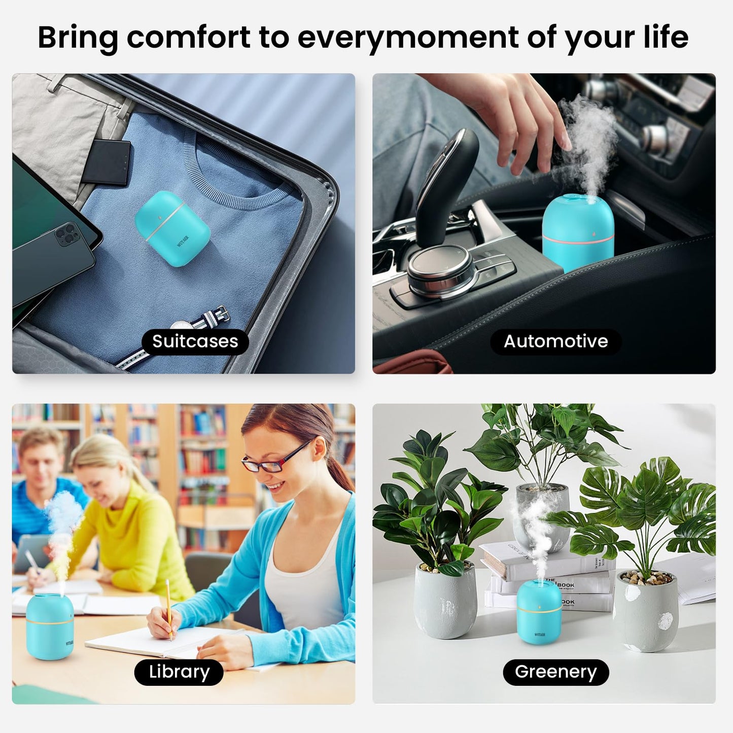 Portable Small Humidifier, WUTAER USB Personal Desktop Humidifier for Car, Office Room, Bedroom, Auto Shut-Off, 2 Mist Modes, Super Quiet(220ml, Green)