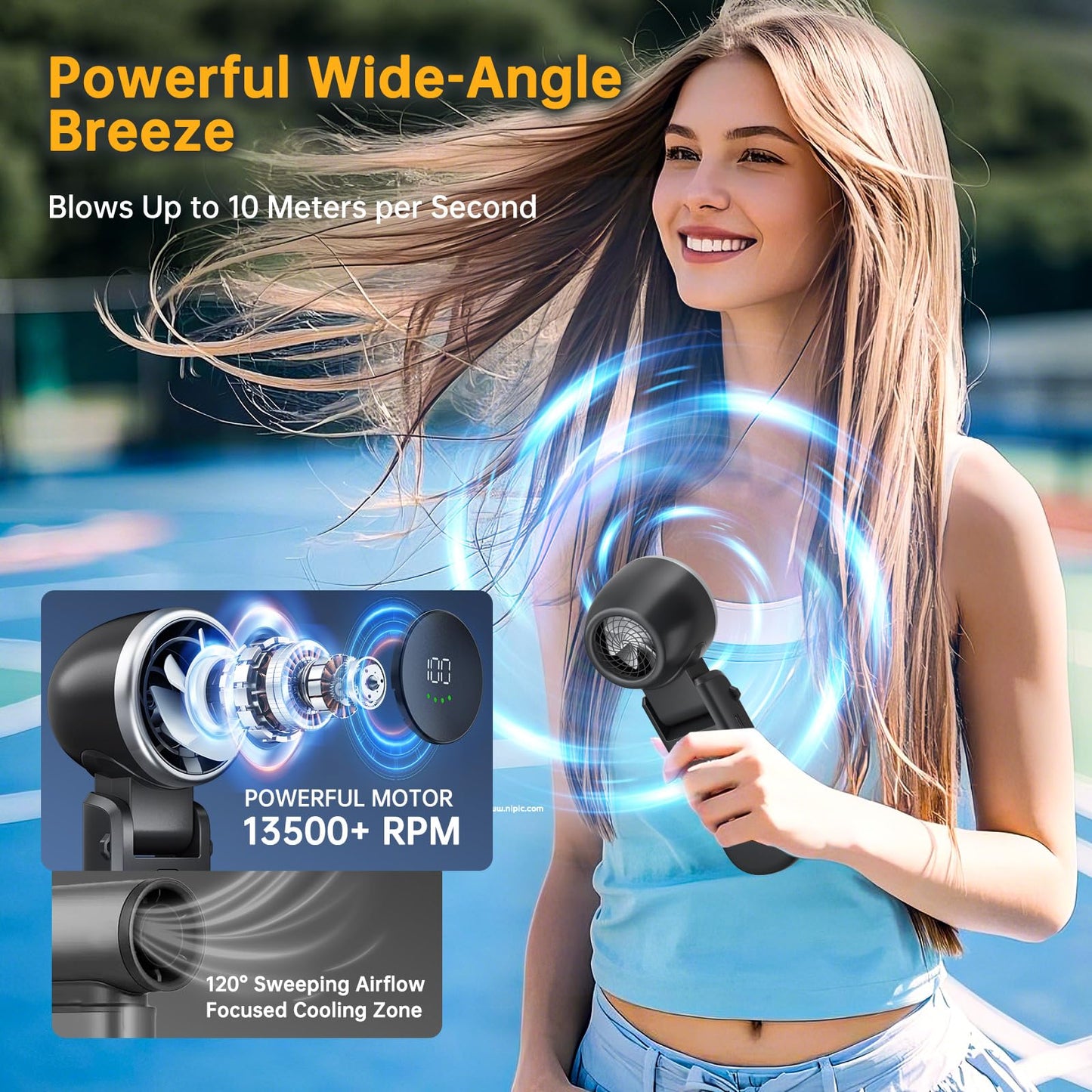 Portable Handheld Turbo Fan,5 Wind Speeds and Stepless Adjustable 100 Gear,Rechargeable Personal Hand Fan, 5000mAh High Speed Fann with Air Turbo Tech,Pocket Travel Fans for Outdoor/Indoor (black)