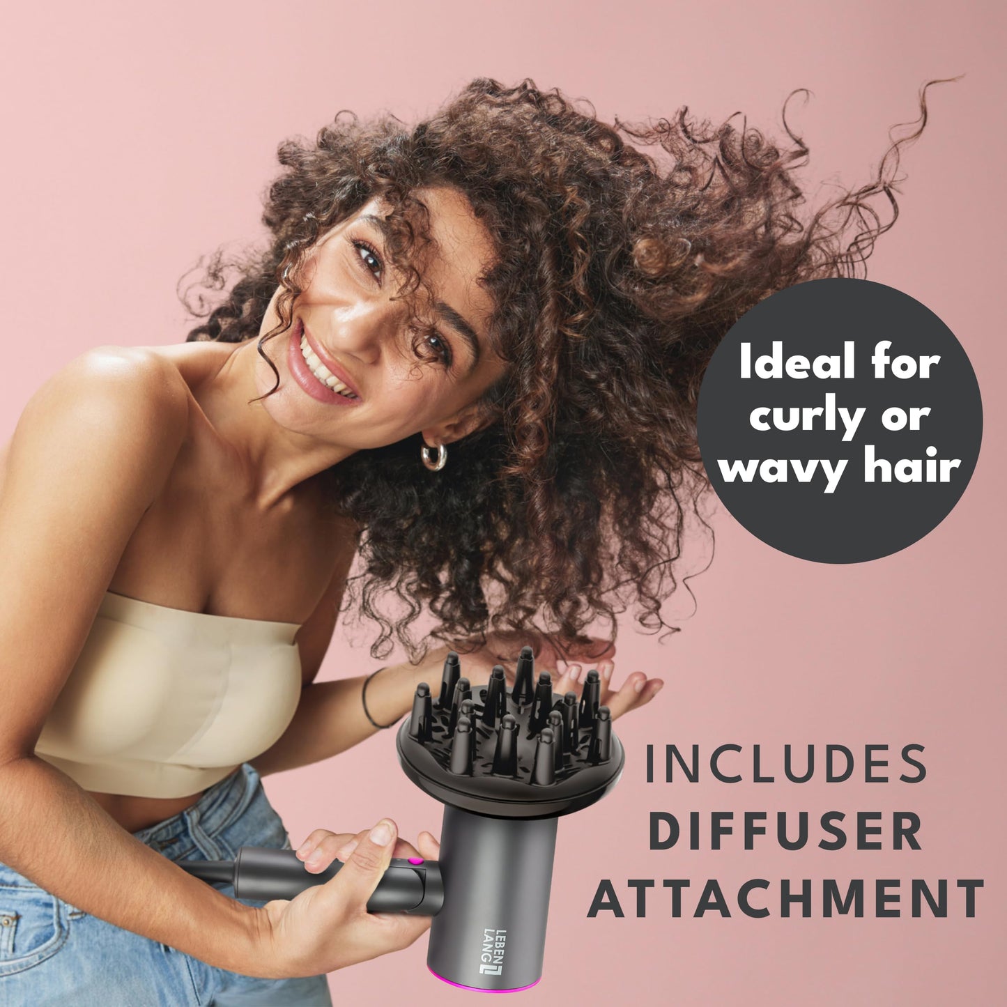 LEBENLANG Ionic Hair Dryer, 1875W - Foldable, Portable, Compact, Mini, Travel, Diffuser, Curly Hair