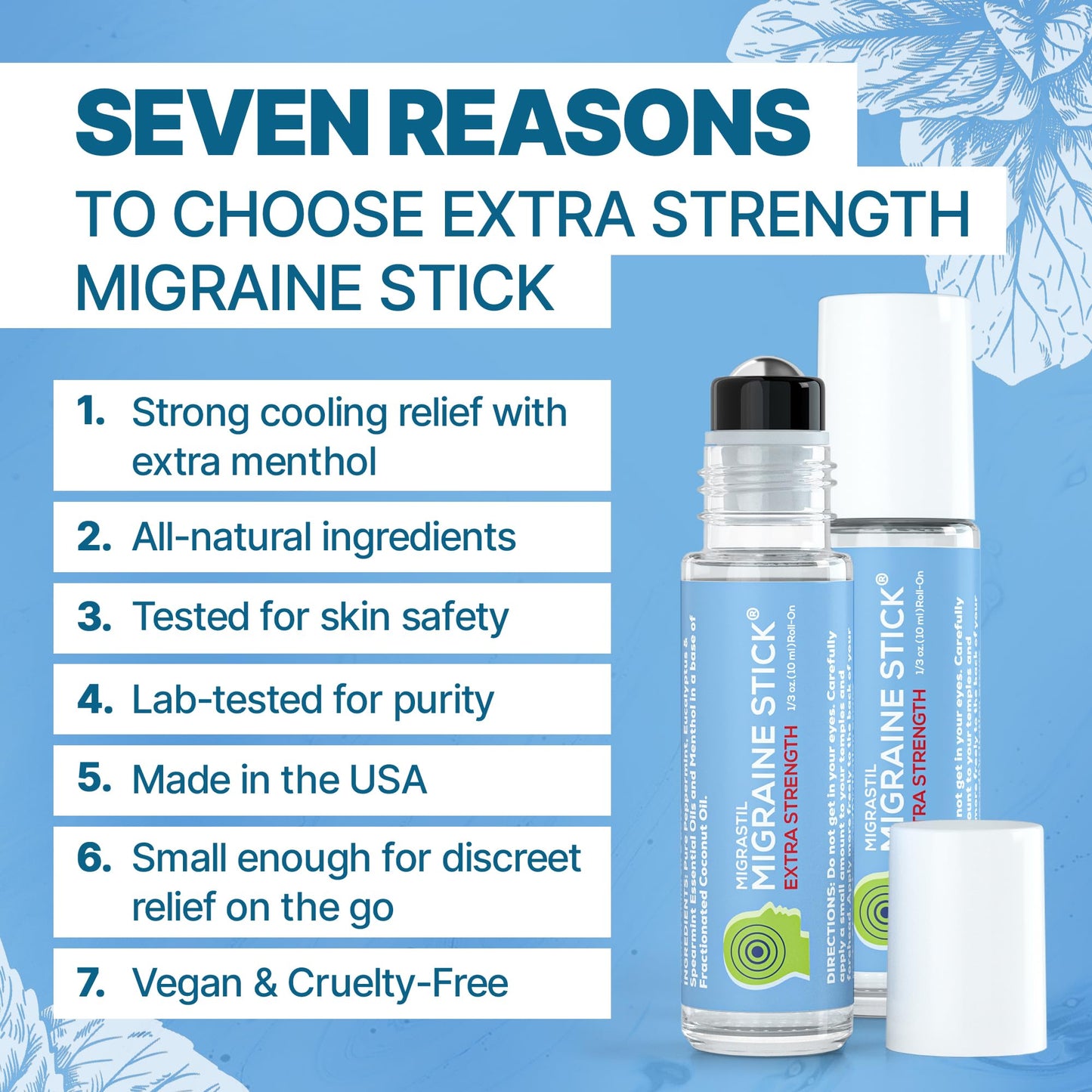 Basic Vigor Migrastil Extra Strength Migraine Stick Advanced Formula, Strong Aromatherapy Roll On Includes Menthol, Essential Oils, No Lavender, Made in The USA.