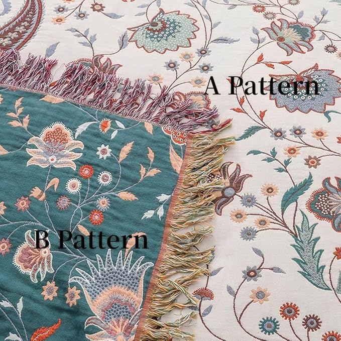 Boho Throw Blankets 80"x90",100% Cozy Cotton Blanket for Travel, Picnic, Reversible Lightweight Knitted Farmhouse Muslin Blankets for Bedroom,Home Decor