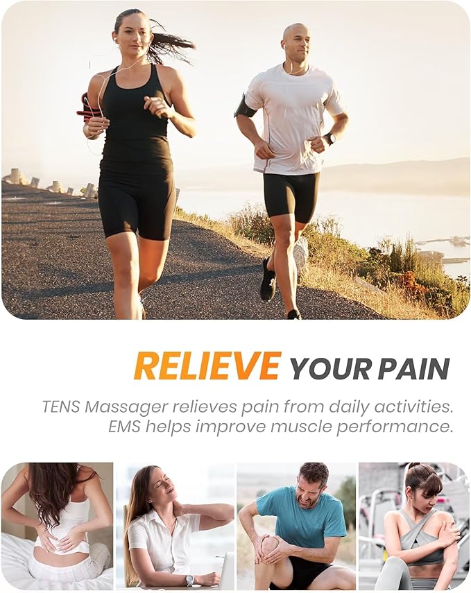 30 Modes TENS EMS Unit Compact Muscle Stimulator for Pain Relief, Rechargeable & Portable Dual Channel Muscle Stimulator with 30 Intensity Levels and 12 Electrode Tens Unit Replacement Pads Red