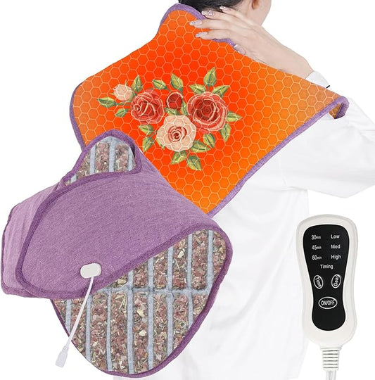 WGL&HJ Far Infrared Graphene Heating Pad for Neck,Shoulder,Back Pain Relief,Himalayan Pink Salt and Natural Herbs Heat Herbal Aromatherapy,Hand Embroidered Roses,Gifts for Women Men Moms Dad