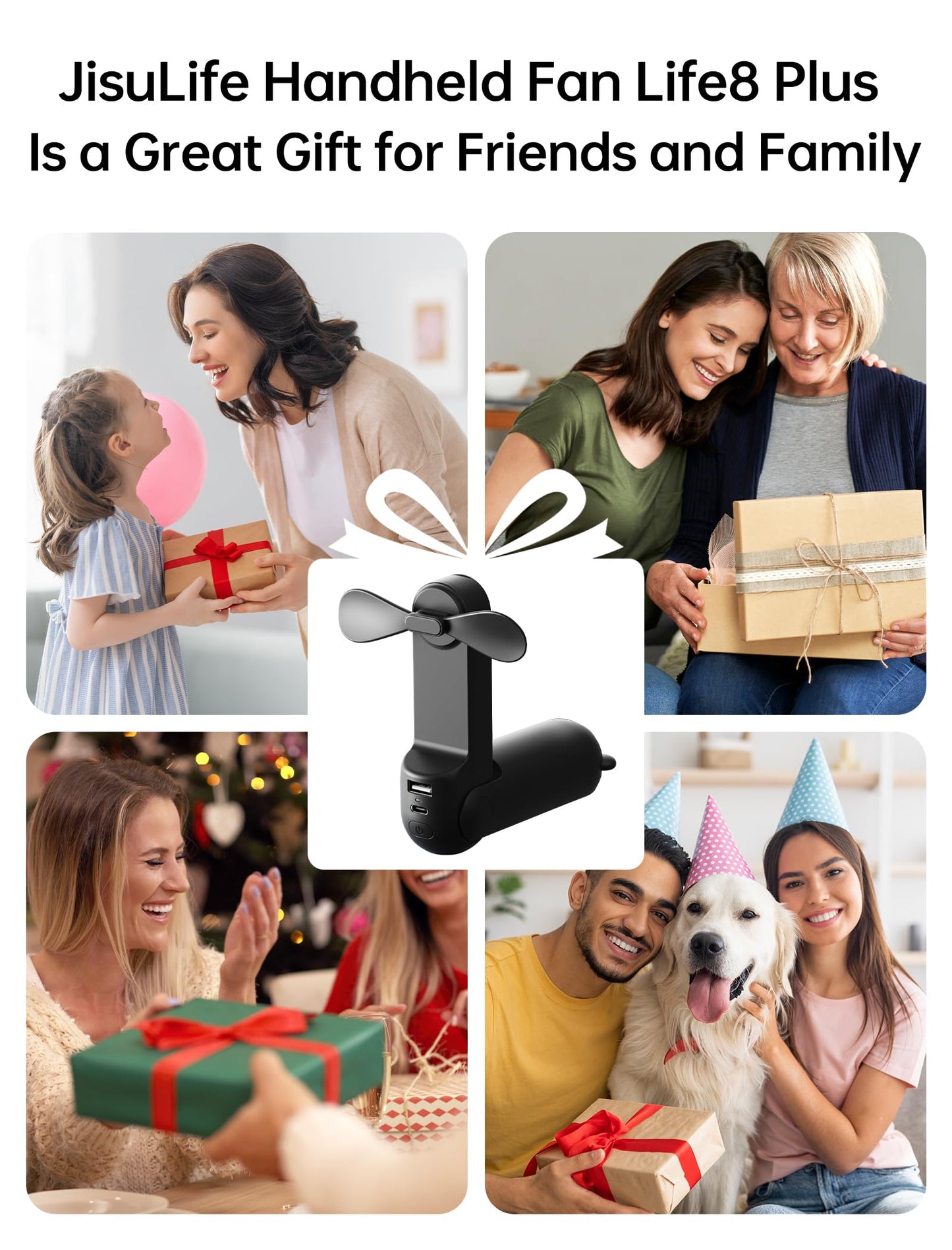 JISULIFE Handheld Fan with 4500 mAh Powerbank Max 37 Hours Runtime, Pocket Portable Battery Operated or USB Powered Folding Personal Fan, 3 Speeds, Gifts for Women Men Kids Gift for Festival-Black