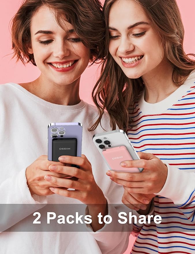10000mAh Slim Portable Charger with Built in Cable, Power Bank Travel Charger External Battery Pack for Phone, 4 Output USB Type C Cord Clutch Charger Compatible with iPhone, 2 Pack Black & Pink