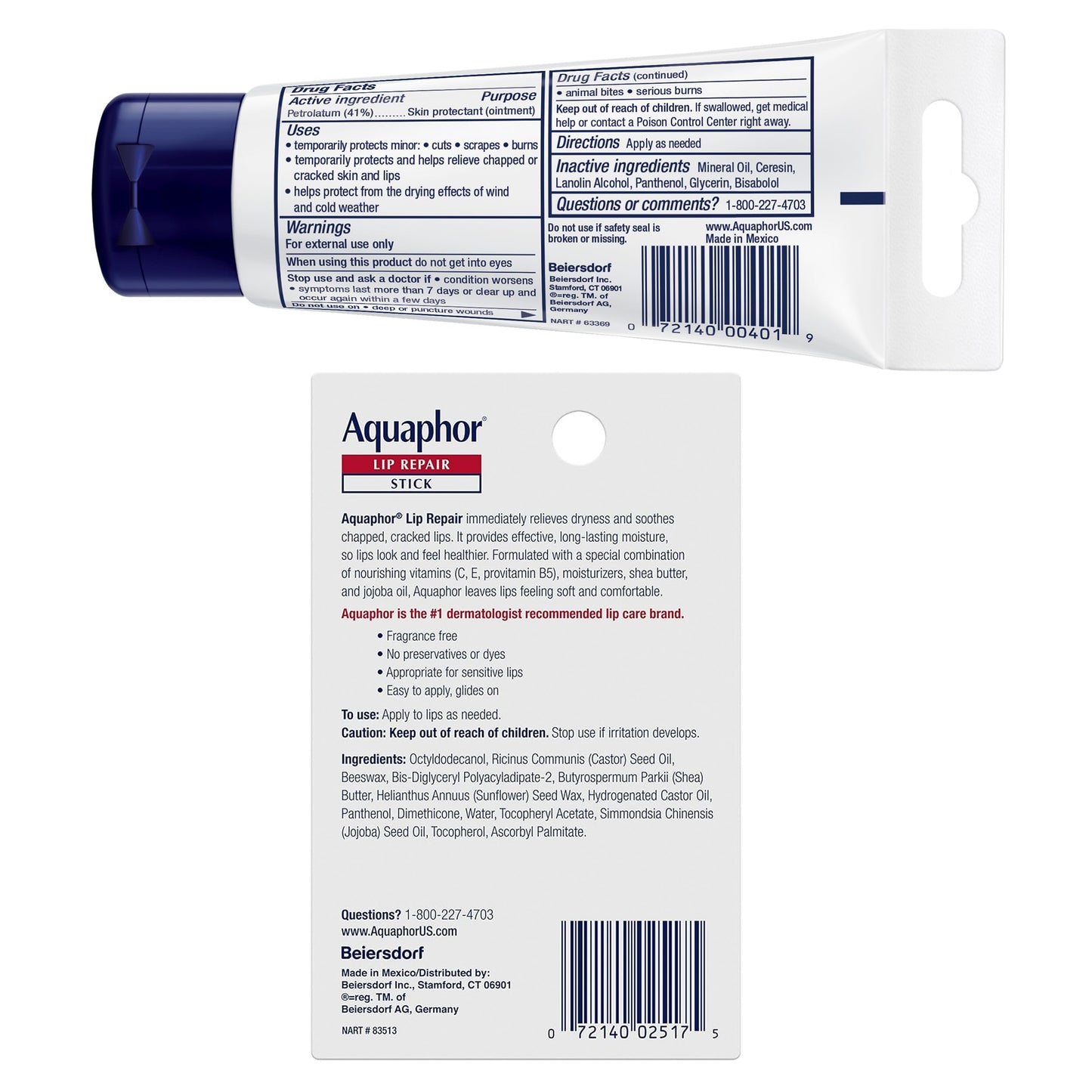 Aquaphor Skin Care Set, Healing Ointment & Lip Repair Sticks, Multi-Purpose Moisturizer for Dry Skin & Chapped Lips, 3x1.75 Oz Tube + 4x0.17 Oz Stick