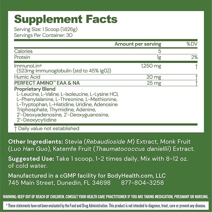 BodyHealth Gut Restore with PerfectAmino, ImmunoLin, and Humic Acid - Gut Health Supplement for Digestive and Immune Support - Unflavored - 30 Servings