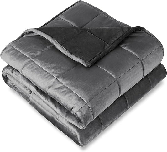 Bare Home Weighted Blanket Full or Queen Size 12lb (48" x 72") for Adults - Minky Fleece - Premium Heavy Blanket Nontoxic Glass Beads (Grey, 48"x72")