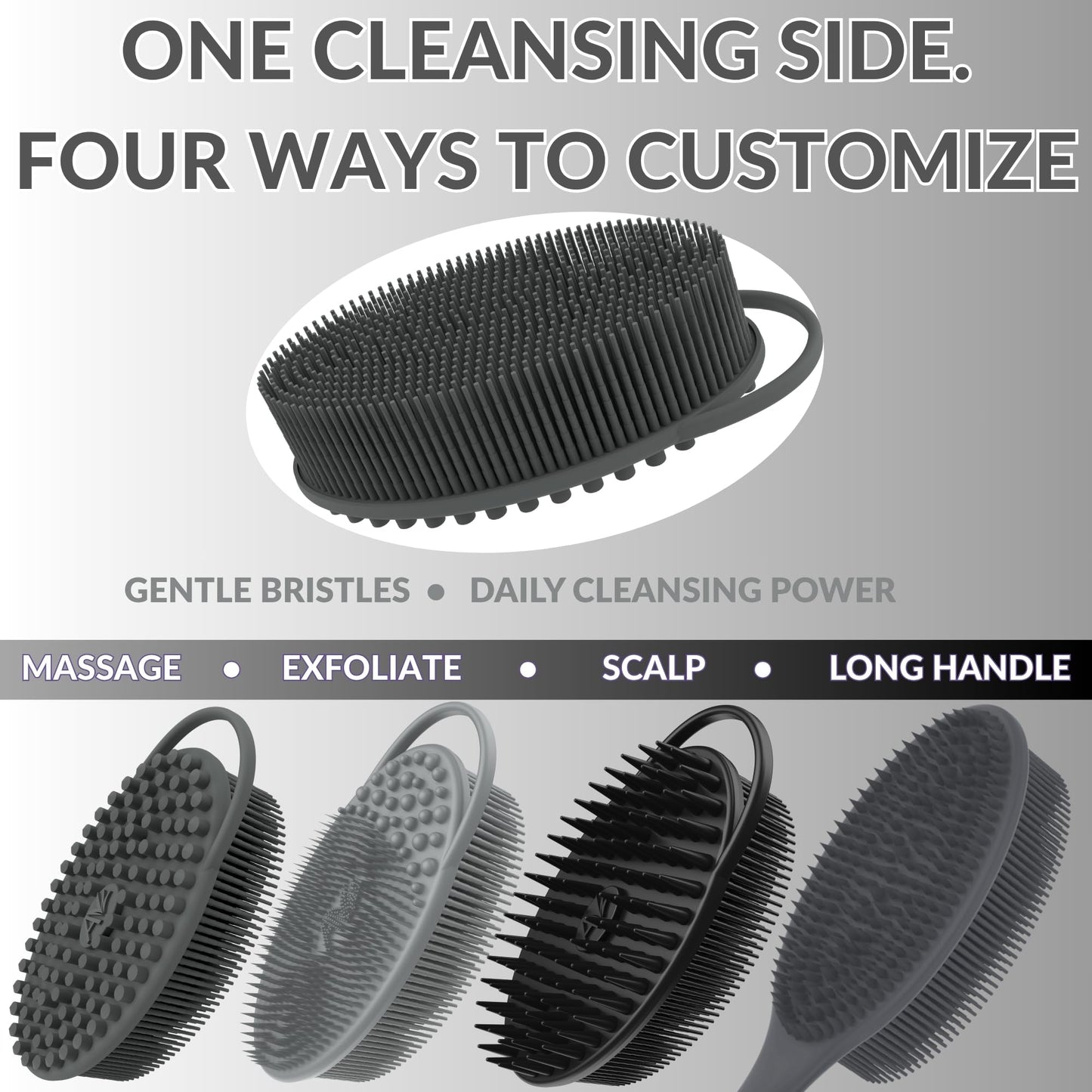 Avilana Silicone Body Scrubber – Gentle Shower Brush & Loofah Alternative- Food Grade & Lab Tested – Fast-Drying, Hygienic, BPA-Free Silicone Body Gentle Exfoliator (Black, Scalp)