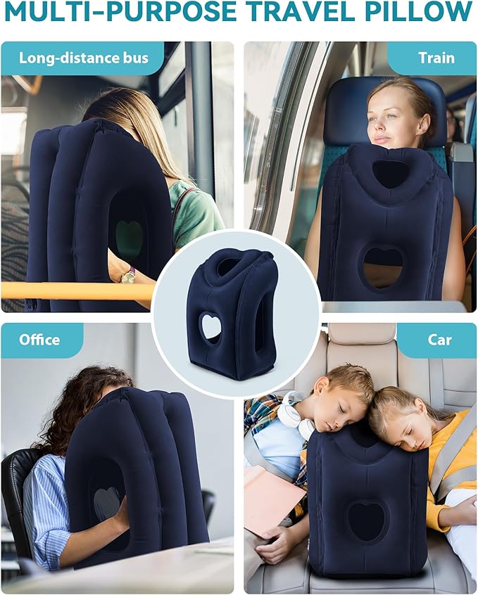 Travel Pillow,Inflatable Airplane Pillow for Sleeping Comfortably Supports Head and Chin for Airplane,Car,Bus and Office