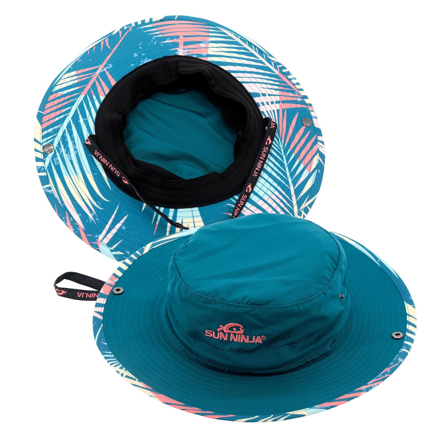 SUN NINJA Bucket Hat for Men & Women, Cooling with Adjustable Strap, Wide Brim, UPF UV 50+ Protection, Foldable Boonie Hat for Fishing, Hiking, Beach, Safari, Kayaking, SUPing - Palm Trees