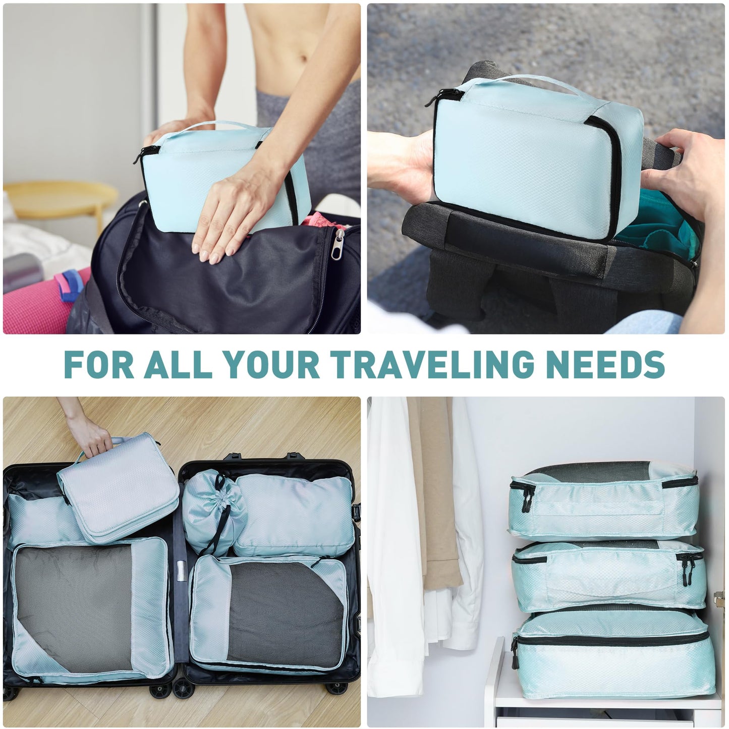 Toncoke 8-Piece Packing Cubes for Travel, Mesh Luggage Organizers with Shoe Bag, Toiletry Bag, Laundry Pouches, 4 Sizes (XL/L/M/S) for Suitcase Organization, Men Women Kids, Lake Blue