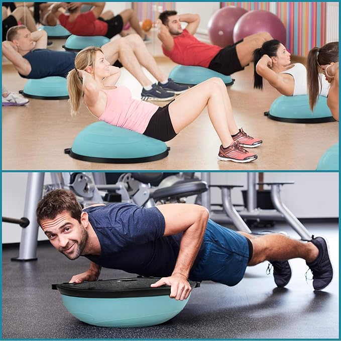 JX FITNESS 58cm Balance Half Ball Trainer, Stability Exercise Yoga Half Ball with Resistance Bands & Pump - Improve Core and Ab Strength with Full Body Home Gym Workouts Or Fitness Training