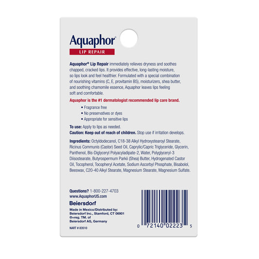 Aquaphor Lip Repair Ointment, Moisturizing Lip Balm Pack, Relieves Dryness, 0.35 Tube, Pack of 2