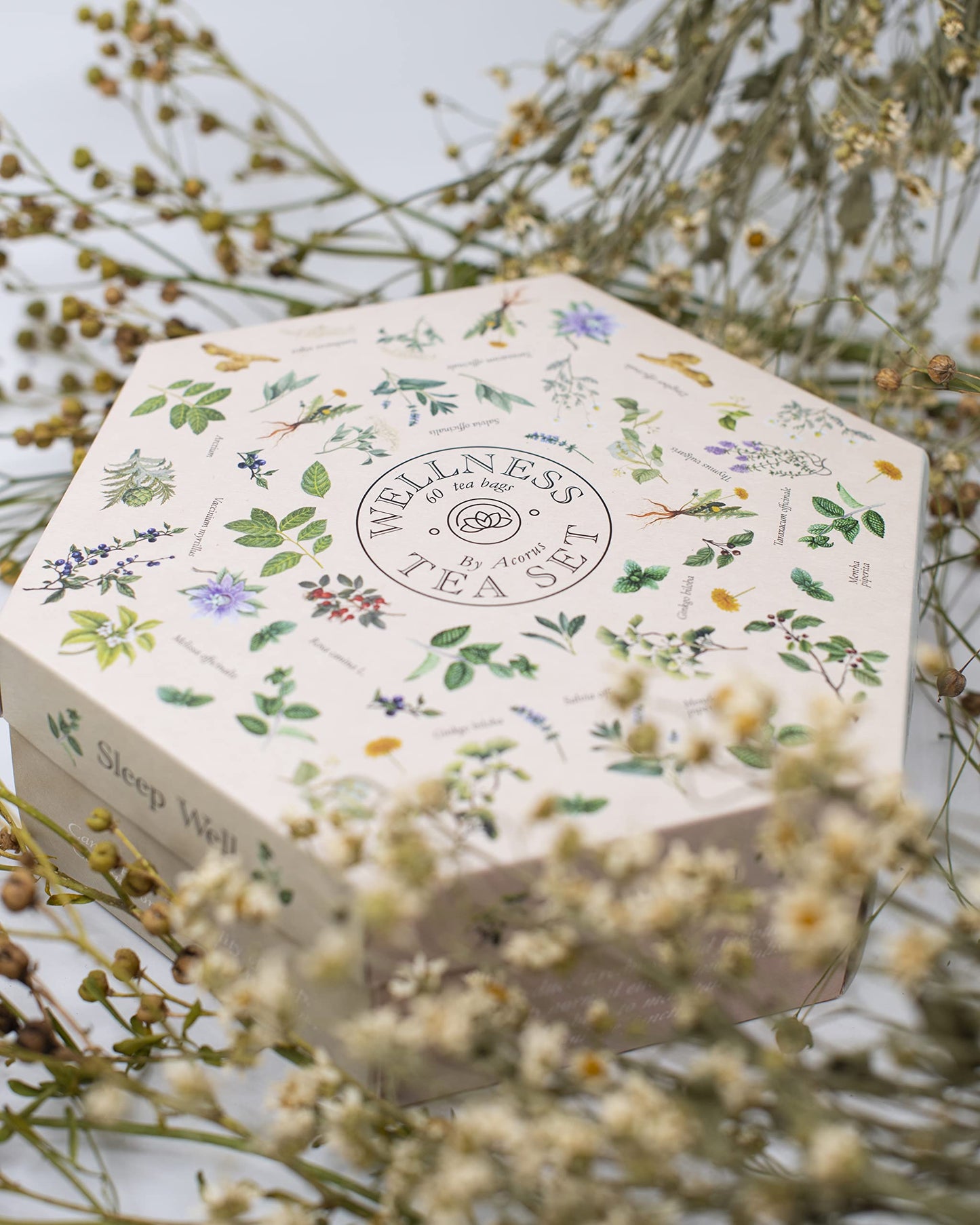 ACORUS Wellness Tea Set – Natural Herbal Tea Variety Pack, Gift Set of 6 Different Teas, 60 Bags Individually Wrapped, Herbal Sampler Box, Harmonious Balance of Taste & Aroma