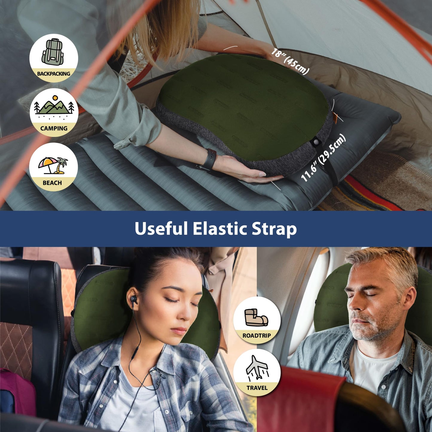 TREKOLOGY Inflatable Camping Pillow - Ultralight Backpacking, Hiking, Outdoor, Travel, Picnic, and Sleeping Pillow - Compact, Portable, Comfortable Camp Pillow for All Adventures ALUFT Plus SE