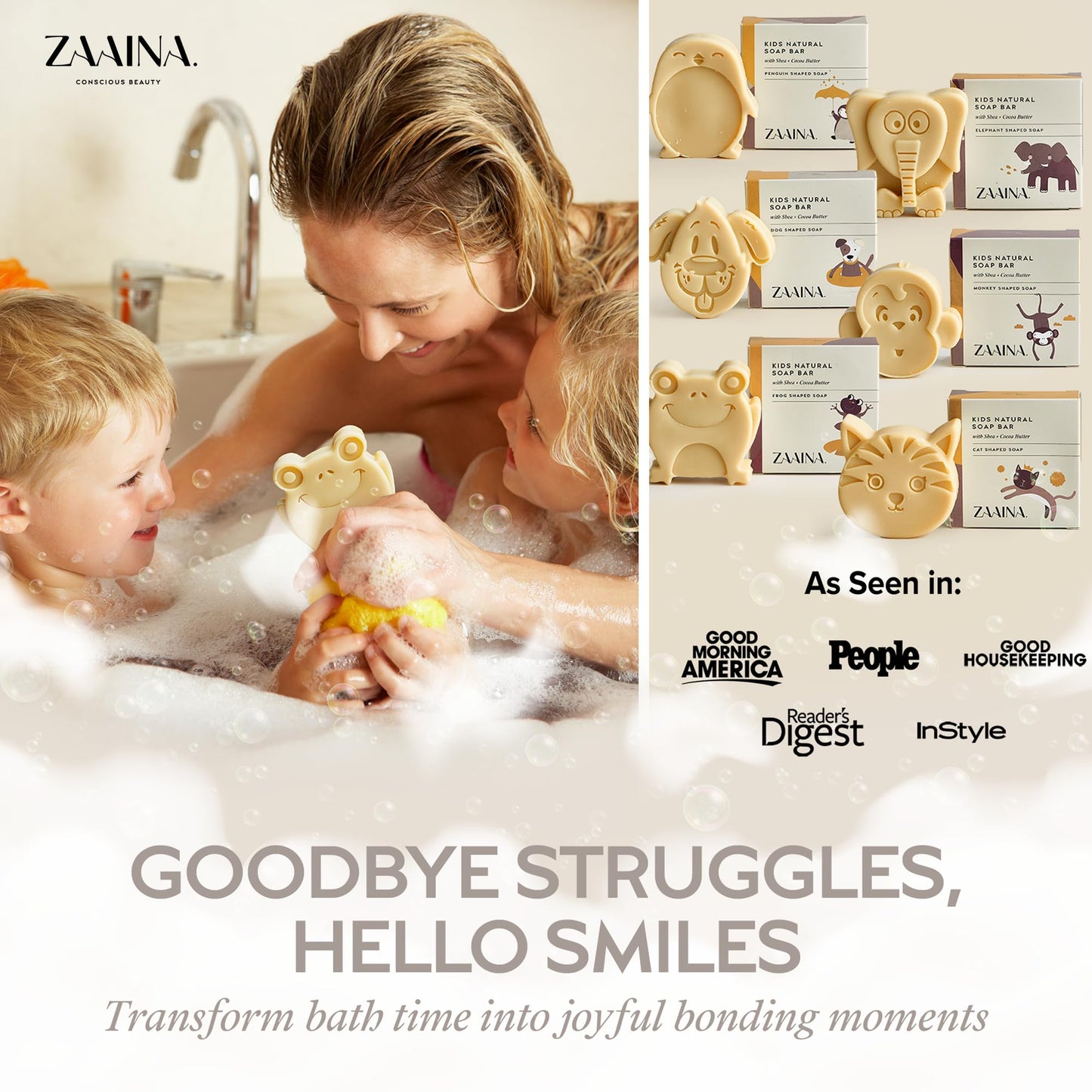 ZAAINA Kids Soap Bar (Set of 6) – Unique Natural Animal Shaped Soaps for Children – Gentle Bath Soap for Sensitive Skin – Fun Gift for Kids – Birthday, Bath Time – Handmade in USA