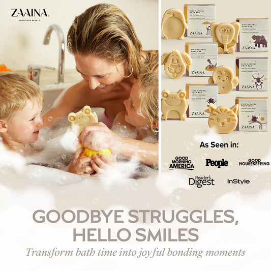 ZAAINA Kids Soap Bar (Set of 6) – Unique Natural Animal Shaped Soaps for Children – Gentle Bath Soap for Sensitive Skin – Fun Gift for Kids – Birthday, Bath Time – Handmade in USA