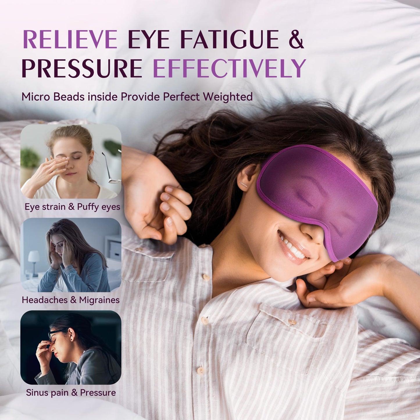 Weighted Eye Mask for Sleeping 2 Pack - 3D Contoured Sleep Masks for Women Men, Blackout Eye Mask for Travel, Meditation, Airplane, Memory Foam, Adjustable Strap Purple Pink