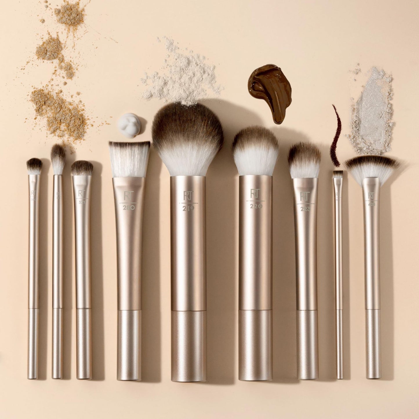 Real Techniques 9 Piece Au Naturale Makeup Brush Set, For Liquid, Cream, & Powder Eyeshadow, Foundation, Blush, Bronzer & Contour, Travel Friendly Brushes, Gift Set, Cruelty-Free Bristles