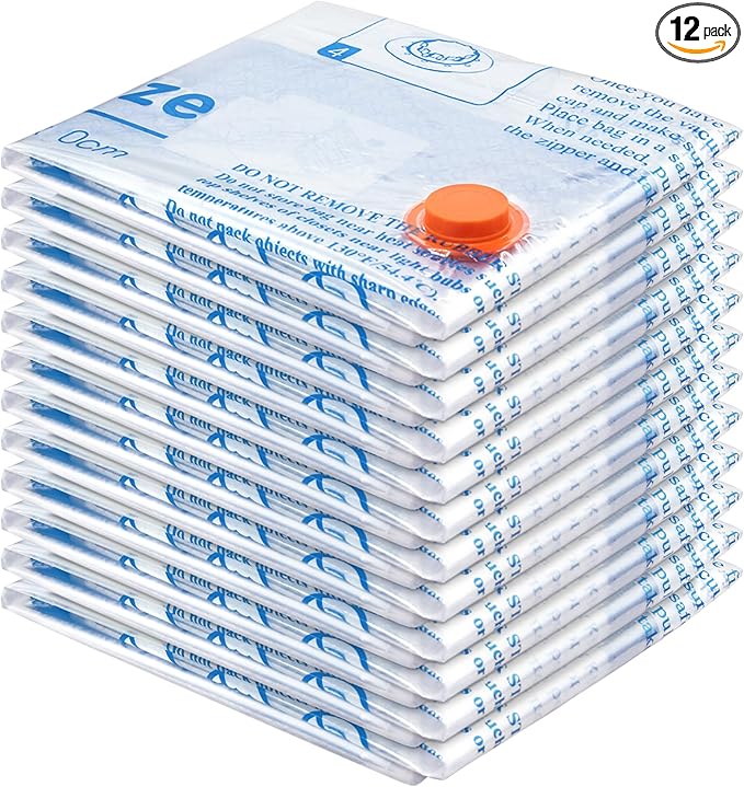 Vacuum Storage Bags 12 Jumbo, Space Saver Sealer Bags, Airtight Compression Bags for Clothes, Pillows, Comforters, Blankets, Bedding