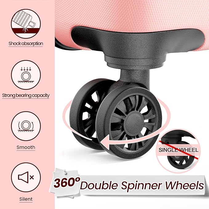 AnyZip Luggage Sets 4 Piece Hardshell Suitcase Set PC ABS Lightweight Travel Suitcases with 4 Double Spinner Wheels TSA Lock 20 24 28 32 Inch Pink