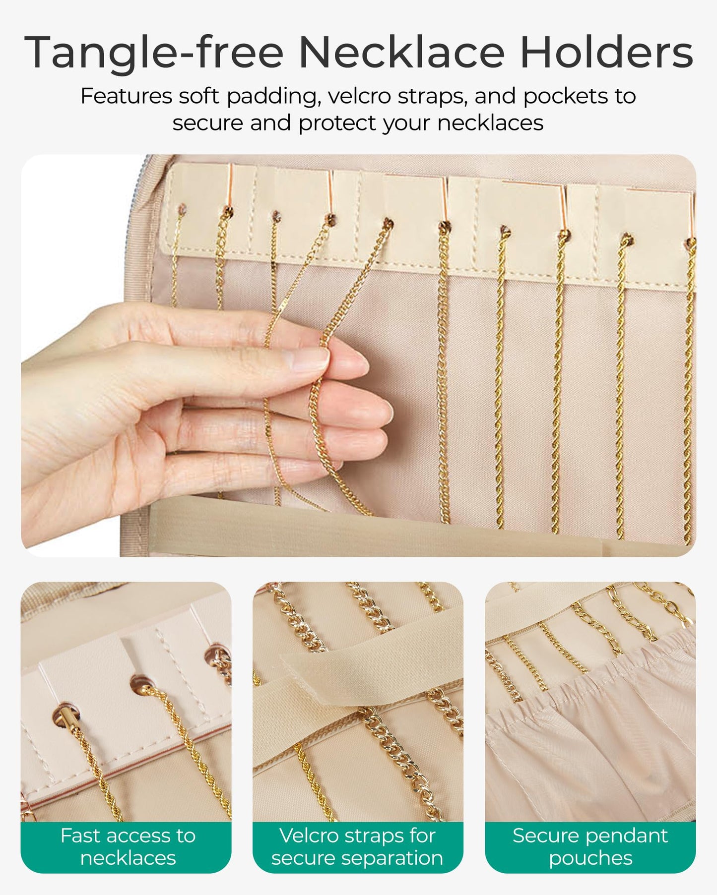 BAGSMART Jewelry Travel Case, Hanging Jewelry Organizer with Zipper Pockets, Large Capacity Puffy Jewelry Roll for Earrings, Necklaces, Rings on Closet, Wall, Door, Portable Travel Essentials, Black