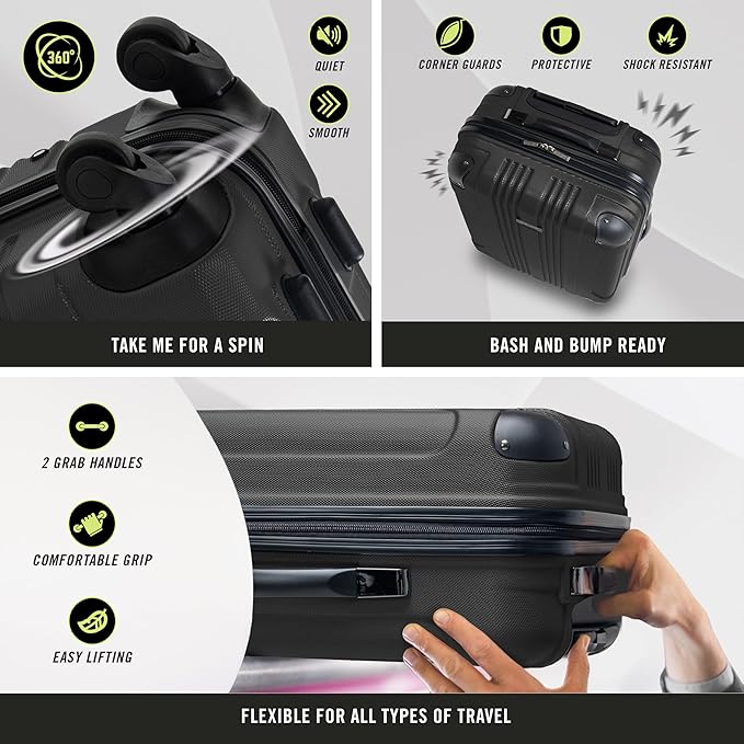 Kenneth Cole REACTION Out of Bounds Lightweight Hardshell 4-Wheel Spinner Luggage, Midnight Black, 28-Inch Checked