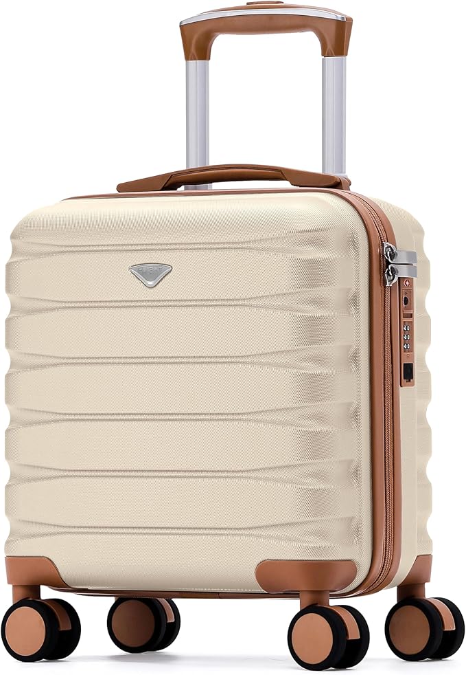 Carry On Suitcase Hardside TSA Lock & USB Port Silent Double Spinner Wheels Maximum Underseat Carry-On Bag For Virgin & South West Approved Airlines( 16.25x13.5x8" ,Cream/Tan )