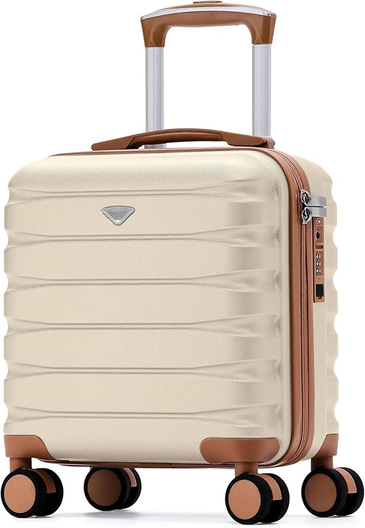 Carry On Suitcase Hardside TSA Lock & USB Port Silent Double Spinner Wheels Maximum Underseat Carry-On Bag For Virgin & South West Approved Airlines( 16.25x13.5x8" ,Cream/Tan )