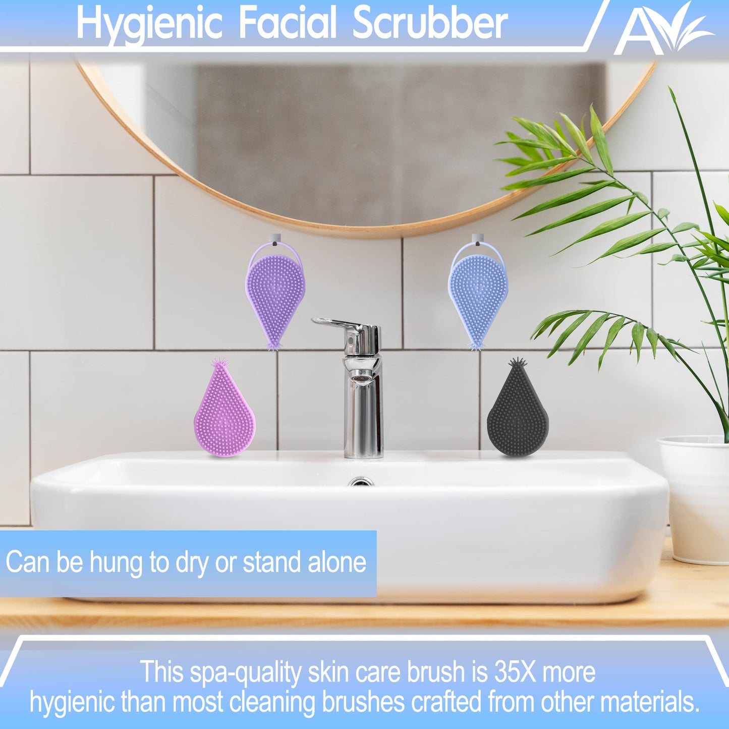 Avilana Silicone Face Scrubber- Dual Sided Manual Facial Cleansing Brush -Face Scrubber and Exfoliator- Deep Cleansing for All Skin Type (Lavender)
