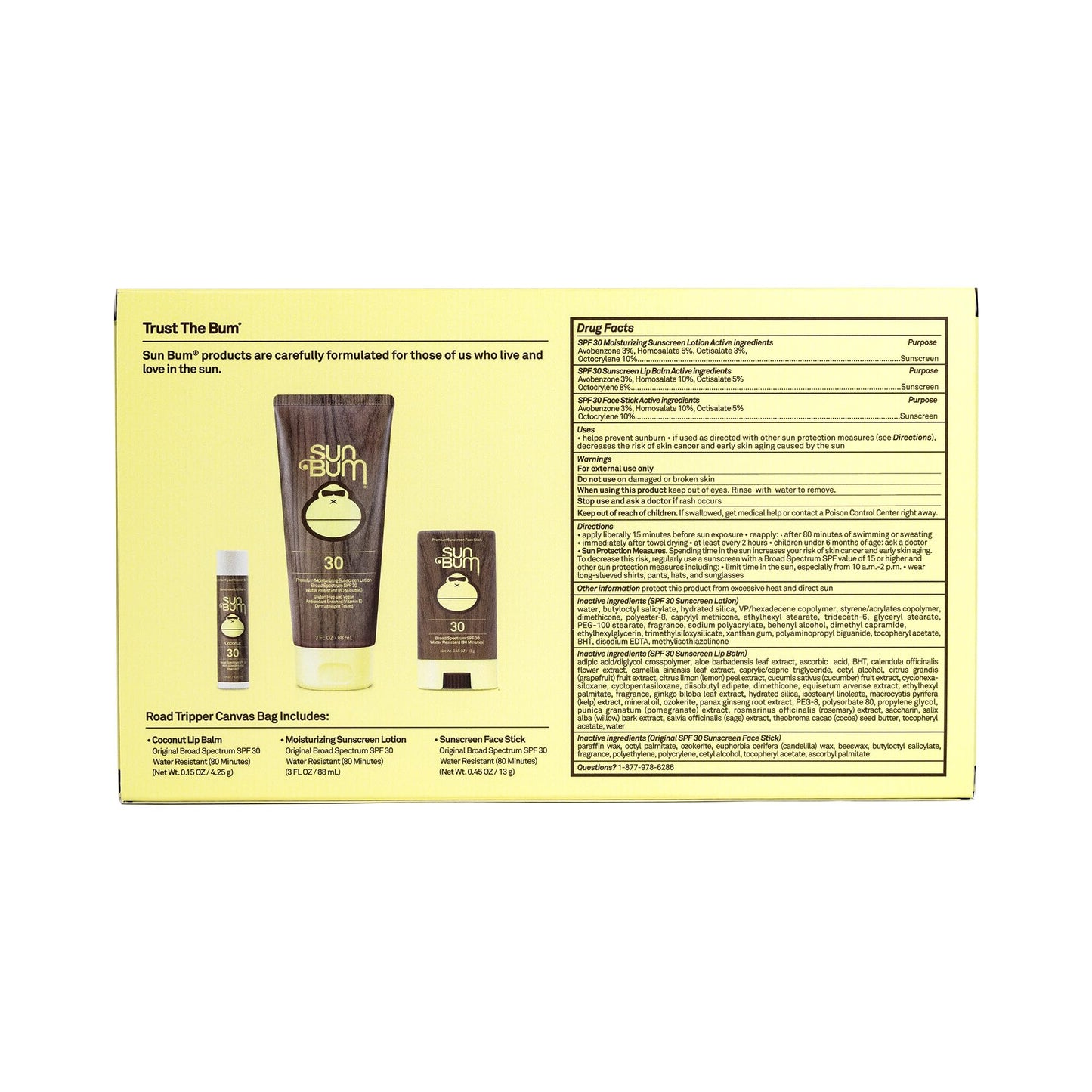 Sun Bum Road Tripper - Travel Sized Sun Care Pack with Sunscreen Lotion, Face Stick, and Lip Balm - SPF 30 Broad Spectrum UVA/UVB Protection - Hawaii 104 Act Compliant - TSA Friendly