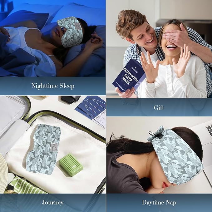 LC-dolida Sleep Mask with Bluetooth Headphones, Extra Large Silk Eye Mask for Sleeping Side Day Sleepers, Sleep Headphones Bluetooth 5.4 for Women Men with Thin Speaker, Blackout, Comfort, Microphone