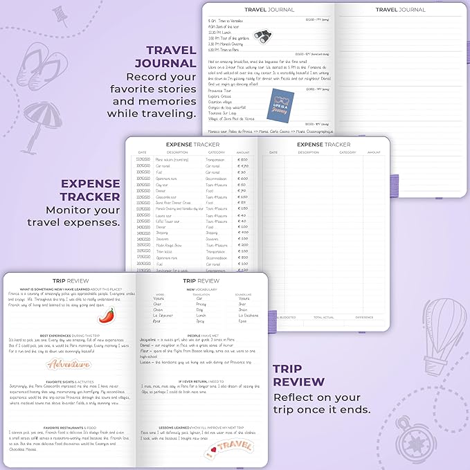 Clever Fox Travel Journal – Vacation & Trip Organizer with Budget Plan, Packing List, Travelling Expense Tracker, A5 (Lavender)