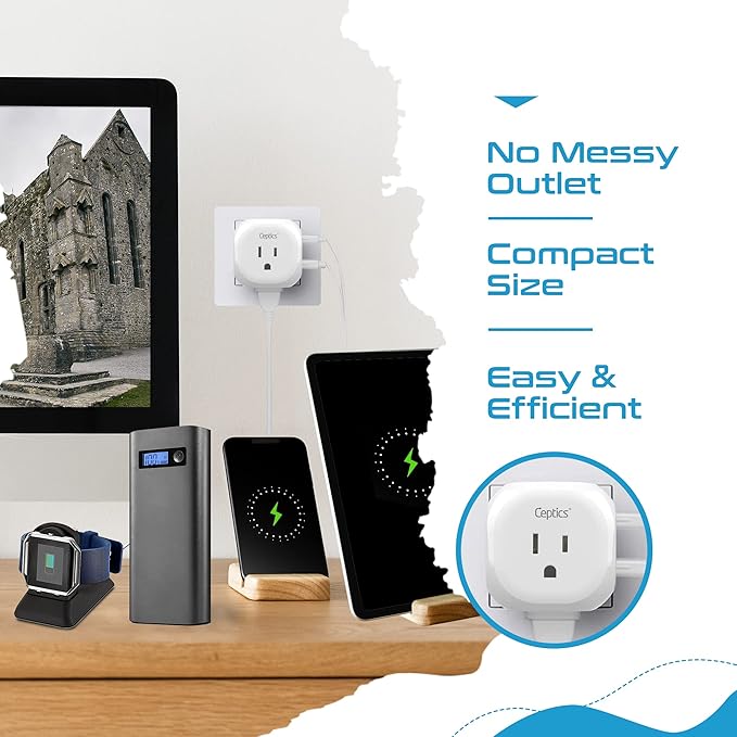 Ceptics UK, Ireland Travel Plug Adapter - 5 Input with 20W PD-QC 3.1A Dual USB-C and USB - Light Weight - USA to Any Type G Countries Such as Hong Kong, England and More (PTU-7), White