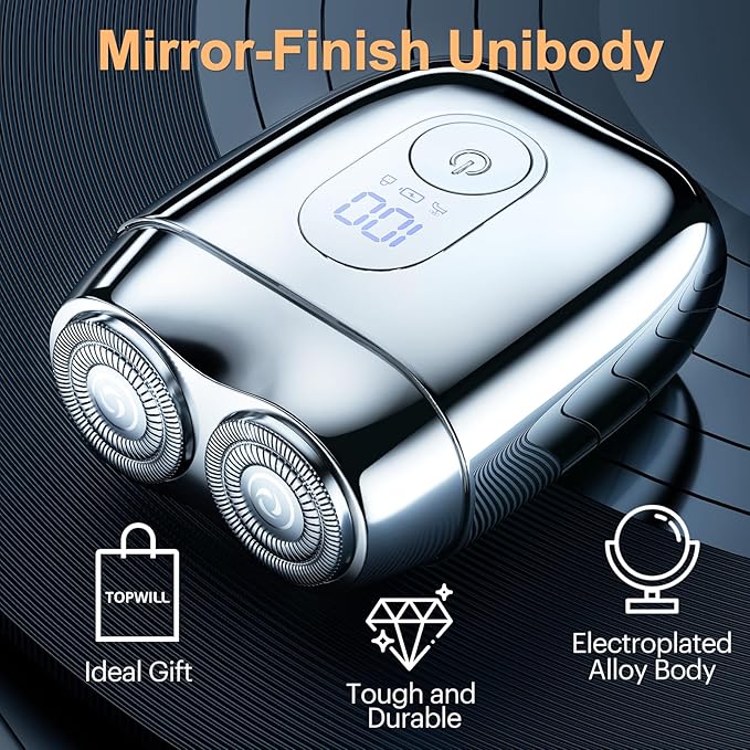All-Metal Mini Electric Shaver for Men – Smooth & Close Shave, Portable USB-C Rechargeable Razor with Mirror Cap, Waterproof Wet/Dry, Ideal Gift for Dad Husband Boyfriend – RX40 Silver