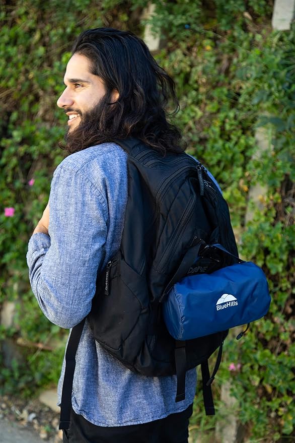 BlueHills Ultra Compact Travel Blanket 2 Pack Large Soft Cozy Portable Blanket Sheet with Carry Case and for Flight Airplane Car Layover Camping Hotel Blue C203-2PK-Navy