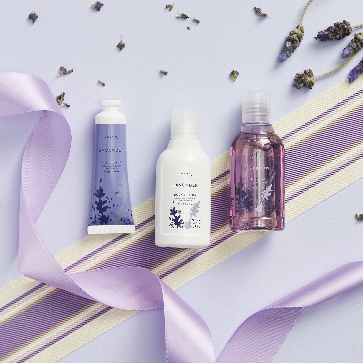 Thymes Travel Set and Beauty Bag - Contains Body Wash, Body Lotion & Hand Cream - Lavender