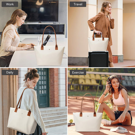 KALIDI Tote Bag for Women Nylon Top-Handle Purse,Shoulder Hobo handBag with Zipper Leisure Foldable Weekend Beige