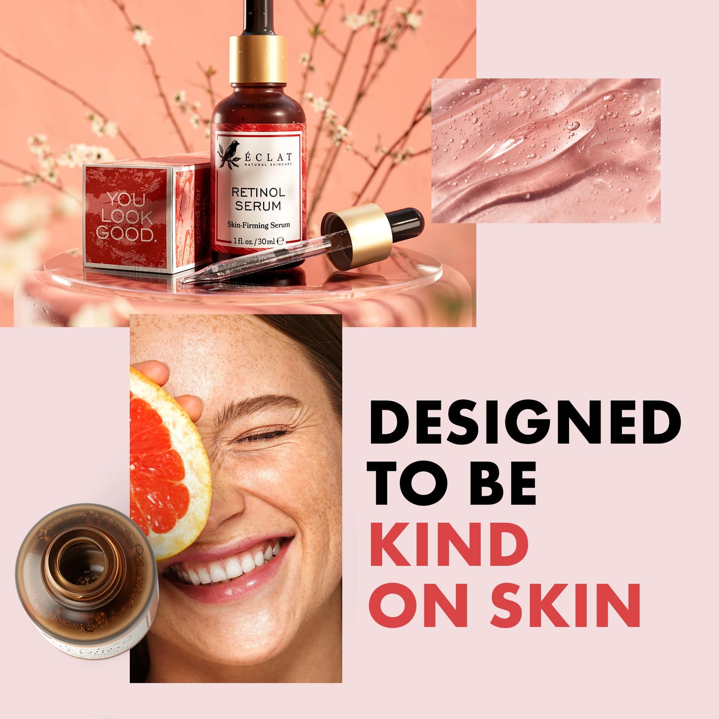 Eclat Skincare Retinol Serum for Face - Pure Retinol with Hyaluronic Acid & Vitamin E - Skin Care for Dark Spots - Anti Aging & Anti Wrinkle Formula - Resurfacing Retinoid Serum for Face 1 fl oz